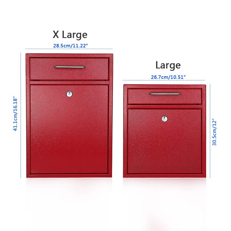 KYODOLED Steel Key Lock Mail Boxes Outdoor, Locking Wall Mount Mailbox, Security Key Drop Box, Collection Boxes for Home, Office or School,16.2H x 11.2L x 4.6W Inches, Red X Large - Image 5